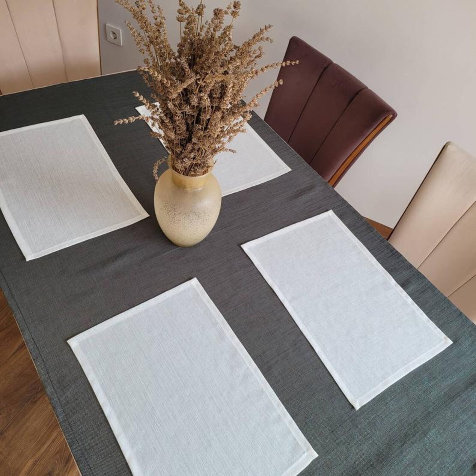 Grey Tablecloth 4 White Placemats White Placemats White Etsy
