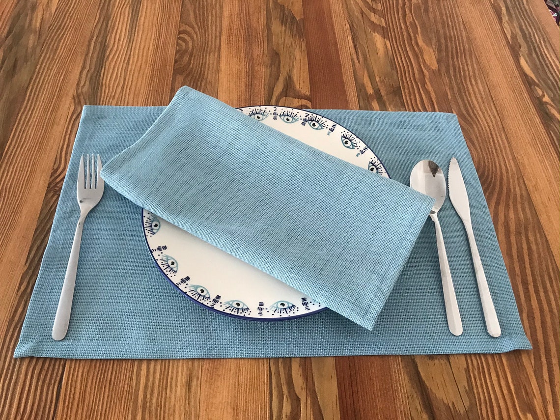 Blue Placemats Linen Placemat Set of 6 Placemats Table Etsy