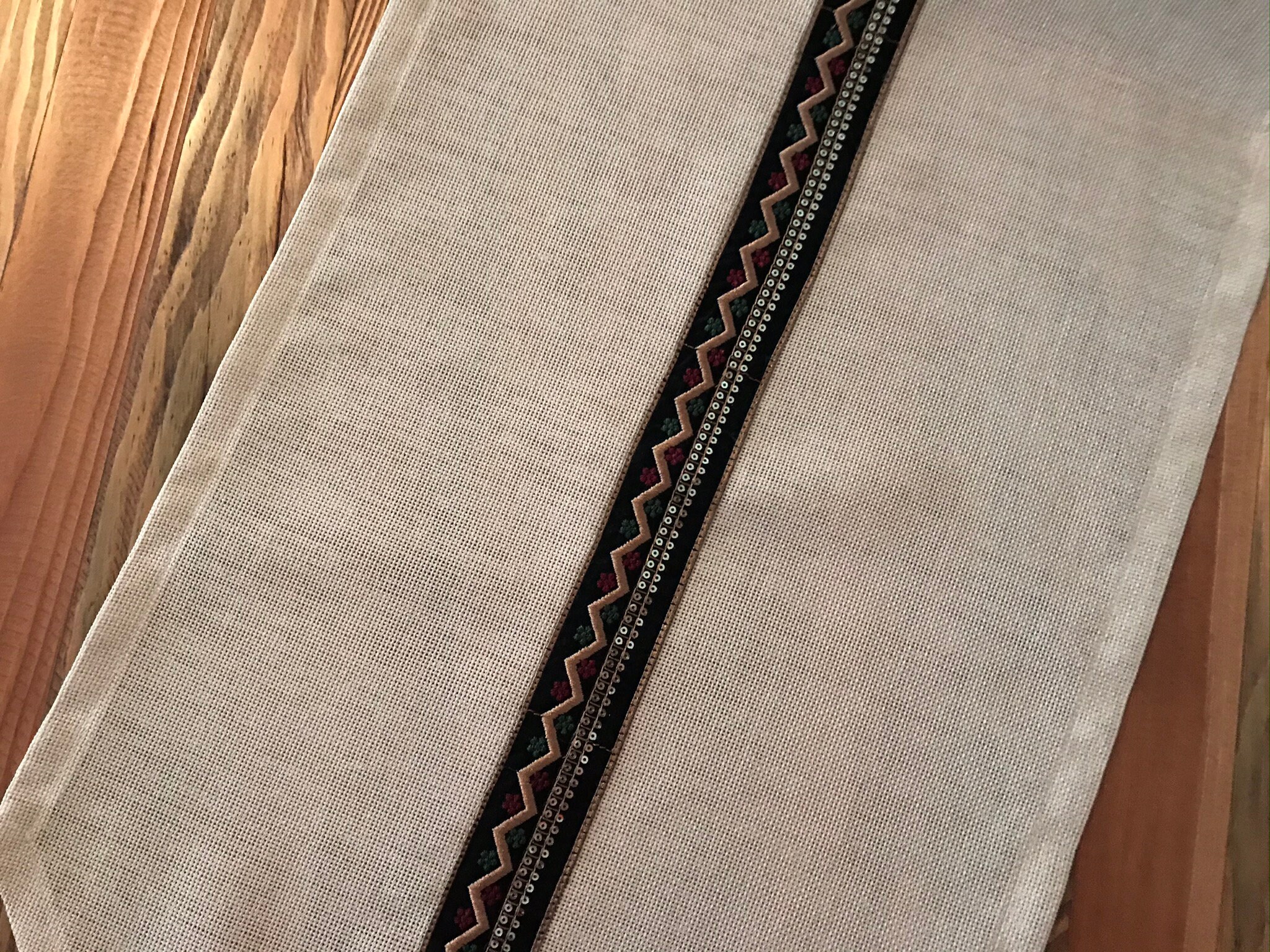 Rustic Table Runner Beaded Table Runner Beige Table Top Etsy UK