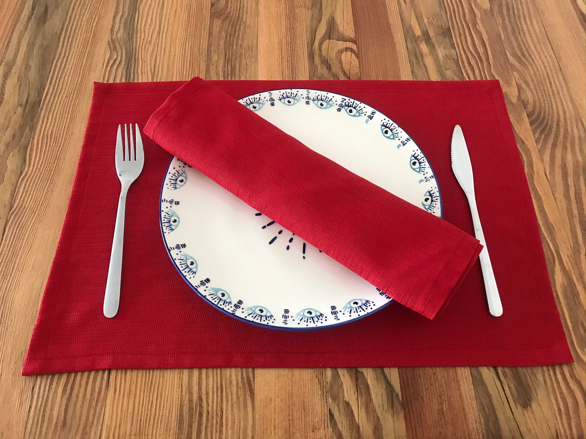 Fabric Placemat Red Placemat Modern Placemats Washable Etsy