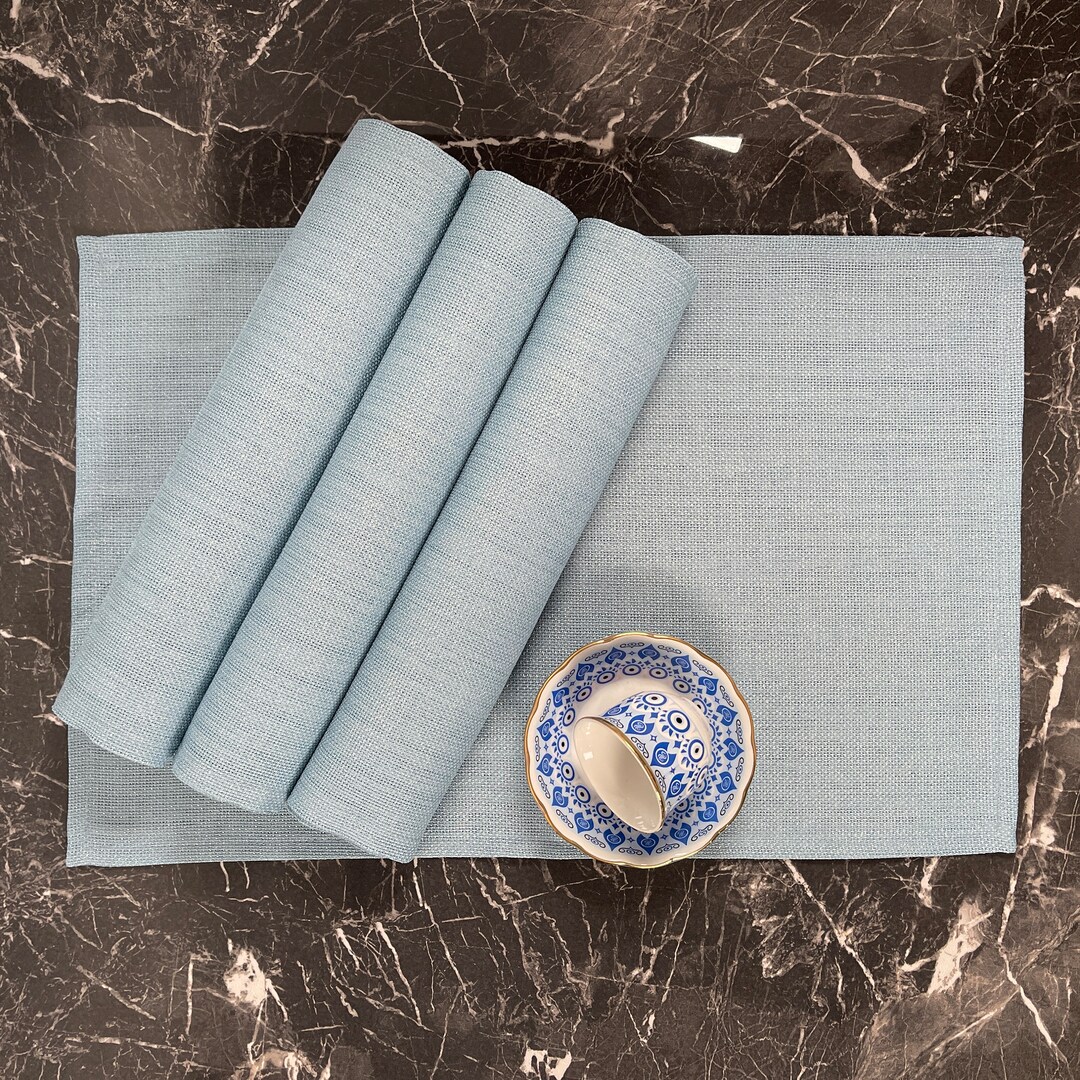 Placemat Set of 4 Glitter Aqua Blue Placemat Natural Linen Etsy