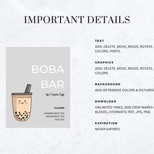 Boba Bar Getränkekarte, Boba Getränkekarte Vorlage, Boba Getränkekarte, Boba Menü, Bubble Tea Getränkekarte, Hochzeit Boba Bar Menüschild