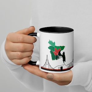 Taza de café de cerámica de Bangladesh / Regalo de Bangladesh, Recuerdo para extranjeros / Regalo de taza bengalí / Mapa, Monumento