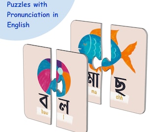 Bengali Alphabet, Word Spelling Puzzle - Learning Bangla - Self Correcting Puzzles - 20 Two and Three Letter Words - English Pronunciation