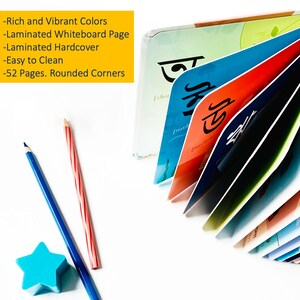 Puede incluir: Un libro infantil colorido con esquinas redondeadas y una p&aacute;gina de pizarra blanca laminada. El libro est&aacute; abierto para revelar p&aacute;ginas con ilustraciones coloridas y texto en bengal&iacute;. El texto de la portada dice "Rich and Vibrant Colors", "Laminated Whiteboard Page", "Laminated Hardcover", "Easy to Clean", y "52 Pages. Rounded Corners".