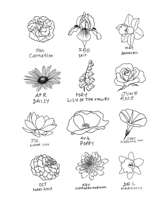 Birth Flower Tattoo Design Add 5-6 Flowers - Etsy Denmark Birth Flower Tattoo Design Add 5-6 Flowers - Etsy Denmark