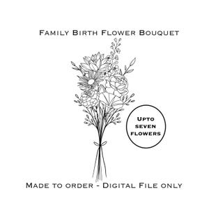 Custom Birth Flower Bouquet, Family Birth Month Tattoo Design, Up to SEVEN Flowers