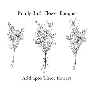 Custom Birth Flower Bouquet, Family Birth Month Tattoo Design, Up to 3 Flowers