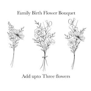 Custom Birth Flower Bouquet, Family Birth Month Tattoo Design, Up to 3 Flowers