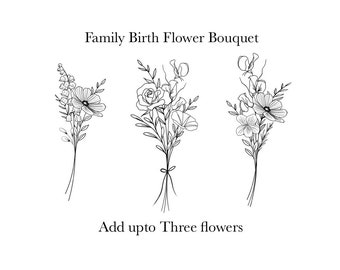 Custom Birth Flower Bouquet, Digital Art Tattoo Design, Up to 3 Flowers