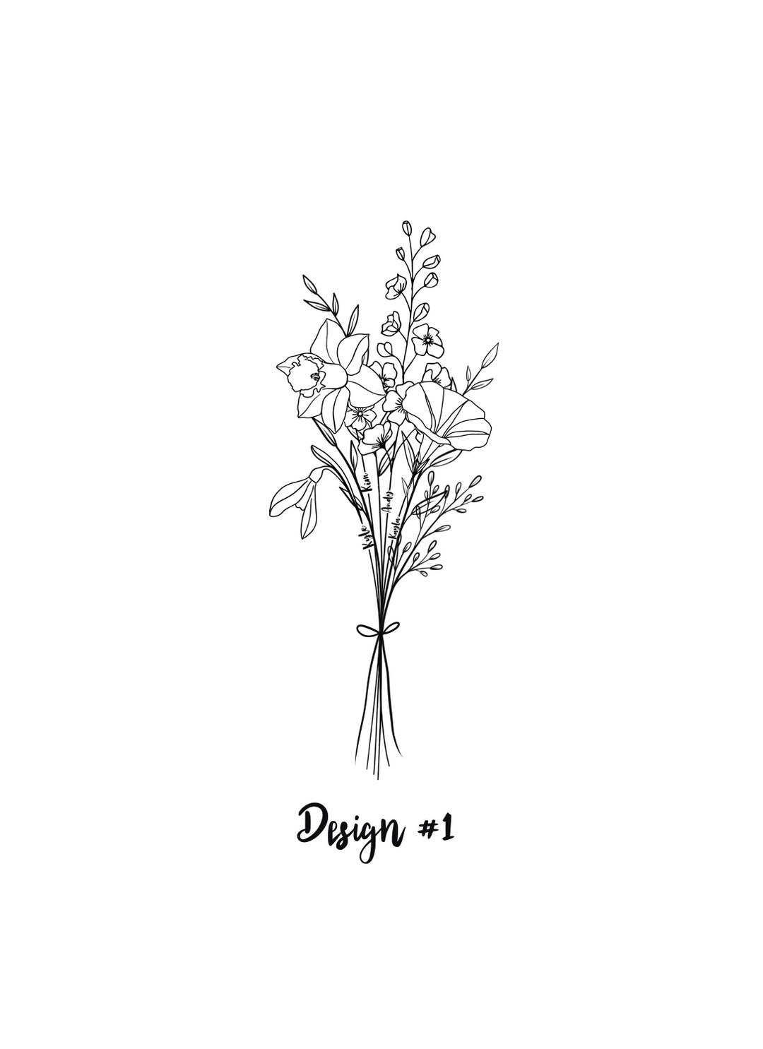 Birth Flower Tattoo Design, Floral Art Print Design, Add Upto 7 Flowers ...