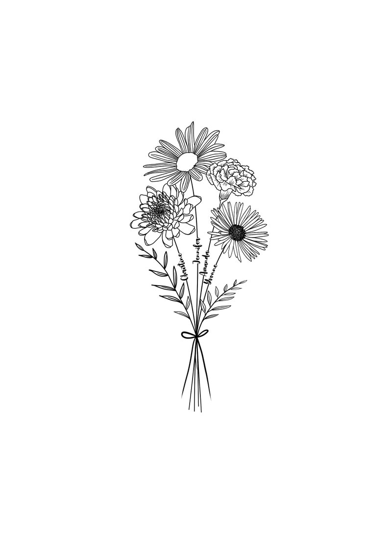 Birth Flower Tattoo Design Floral Art Print Design Add Upto - Etsy UK