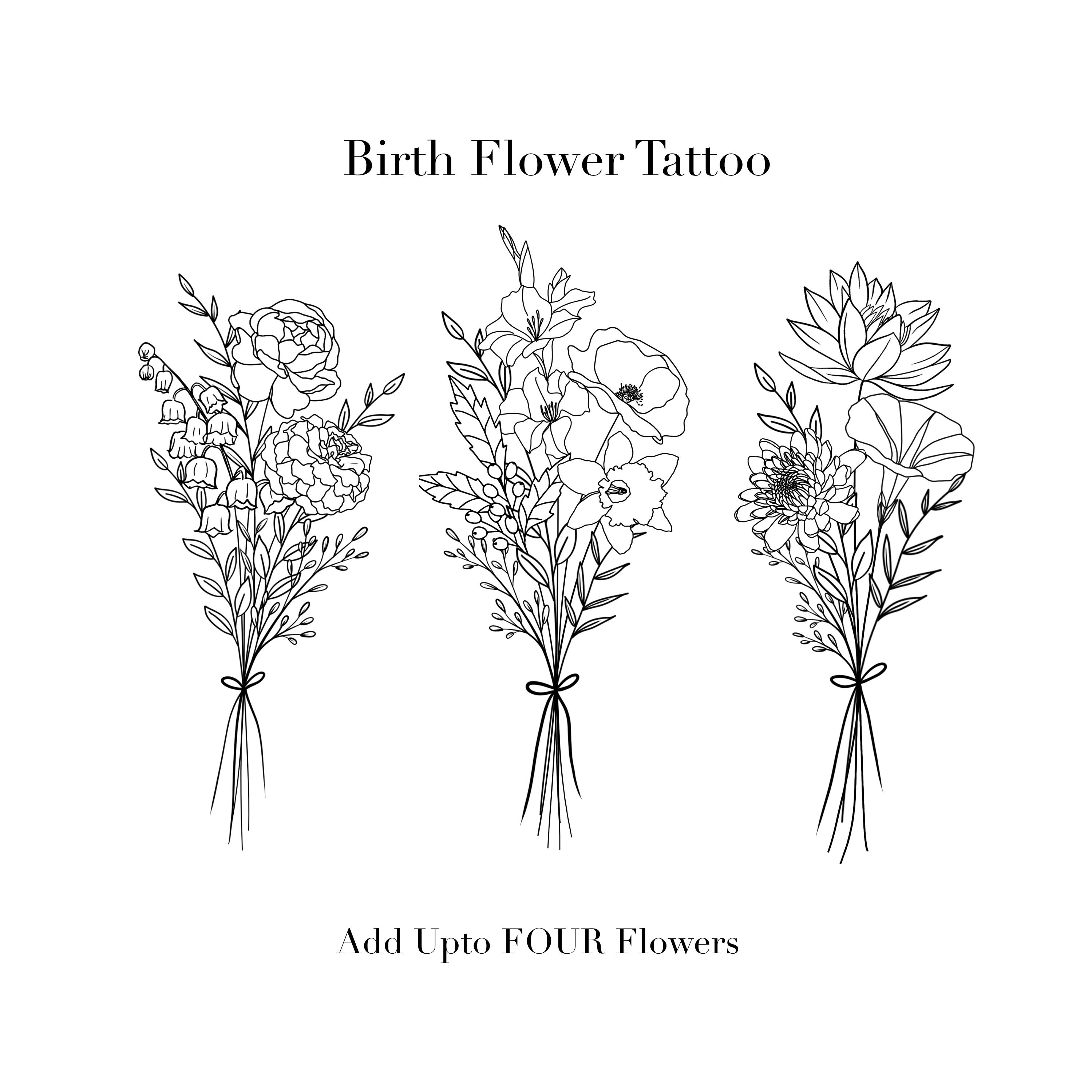 Custom Bouquet Tattoo Simplistic  Birth Flower Prints