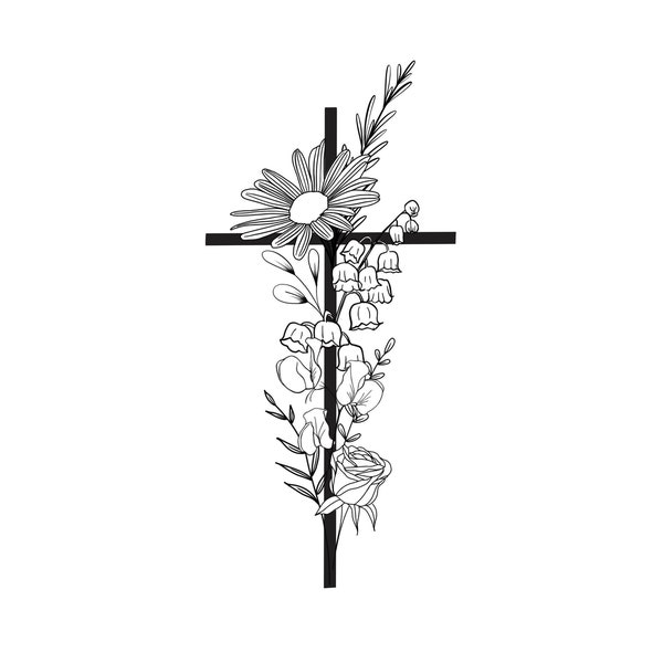 Cross Tattoo Design for women - Upto 4 flowers