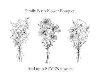 Custom Birth Flower Bouquet, Family Birth Month Tattoo Design, Up to 7 Flowers