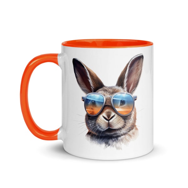 Mug Tasse Lapin Humour Fantaisie Cadeau Mignon Animaux Original Café Thé Cool Drôle Marrant Lunettes de soleil