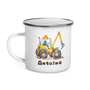 Backhoe Cup Personalizable Excavator Child&#39;s First Name Truck Tractor Mug Little Girl Boy Tumbler Glass Metal Steel Christmas Gift