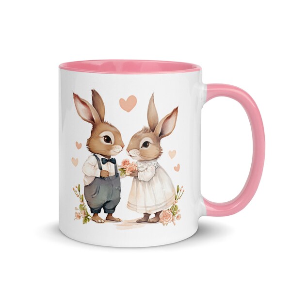 Mug Tasse Lapin Amour Couple Fantaisie Cadeau Saint Valentin Déclaration Passion Noces Je t'aime Mariés Histoire Amoureux Mignon Romantique