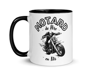 Biker Family Mug from Father to Son Black Motorcycle Vintage Skull Unusual Gift Idea Passionate GP Skeleton