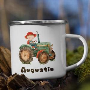 Customizable Tractor Mug Child&#39;s First Name Backhoe Truck Mug Little Girl Boy Tumbler Glass Metal Steel Lunch Christmas Gift