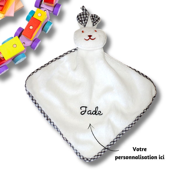 Doudou Personnalisé Prénom Lapin Bébé Peluche Enfant Cadeau Naissance Animal Blanc Fille Garçon Personnalisable Nouveau-né Nourrisson