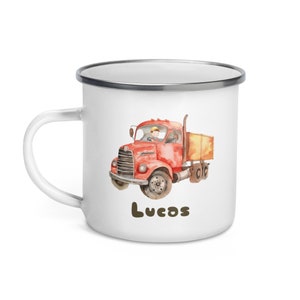 Personalizable Truck Mug Child&#39;s First Name Tractor Backhoe Mug Little Girl Boy Tumbler Glass Metal Steel Lunch Christmas Gift
