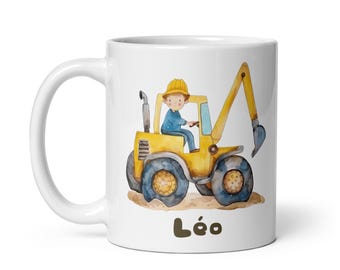 Personalized Backhoe Loader Mug with Child's Name, Truck Tractor Mug, Little Girl/Boy Christmas Gift