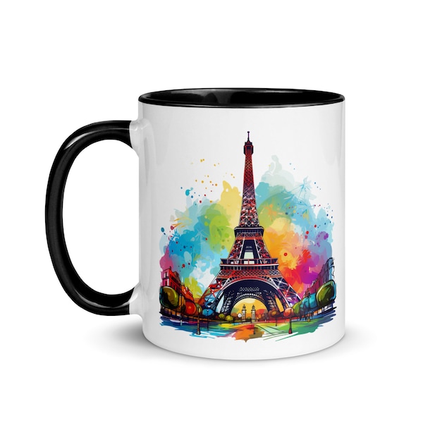 Mug Paris Tour Eiffel France Souvenir Voyage Tasse Monuments Dessin Romantisme Élégance Déco Café Ville des Lumières Thé Cadeau Art Original