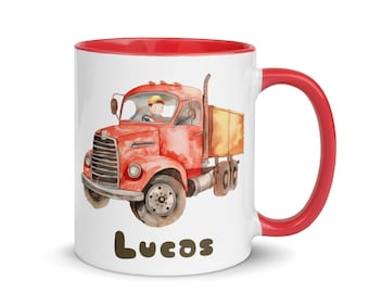 Personalized Truck Mug with Child's Name, Tractor/Backhoe Loader Mug for Little Girl or Boy, Christmas Gift