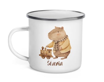 Personalizable Cup Child First Name Capybara Mug Little Girl Boy Lunch Gift Christmas Birthday Tumbler Glass Metal Steel Cabiaï