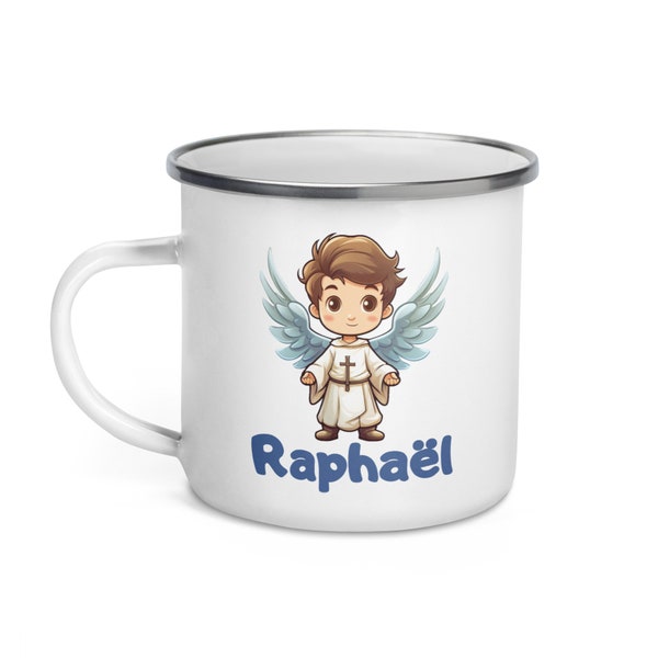 Gobelet Personnalisé Prénom Ange Chrétien Religion Communion Enfant École Maternelle Cadeau Incassable Verre Mug Tasse Acier Métal Émail