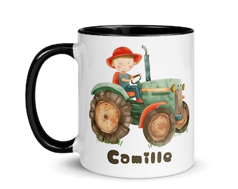 Personalized Tractor Mug with Child's Name, Backhoe Truck Mug, Little Girl's/Boy's Lunch Gift, Christmas Gift