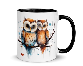 Mug Cup Owl Owl Love Romantic Couple Heart Declaration Animals Gift Sweetheart Nature Birds Raptors Tea Coffee Infusion Work
