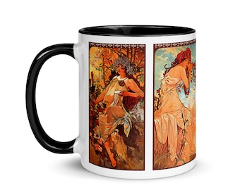 Alphonse Mucha Art Nouveau Seasons Mug Art Painting Mug Tea Coffee Winter Spring Summer Autumn Decoration Table