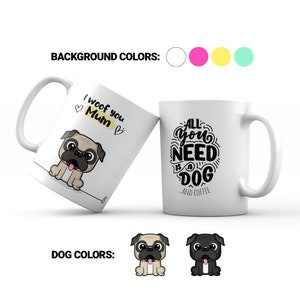 Taza de café Pug. Taza para los amantes de los perros. Taza para mamá perro. Taza de café para dogmums