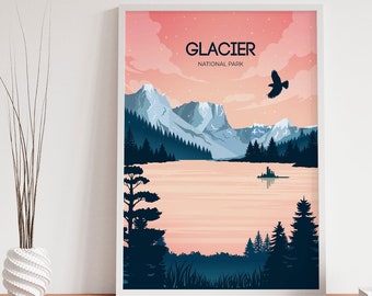 Glacier, National Park. Traveller pink poster