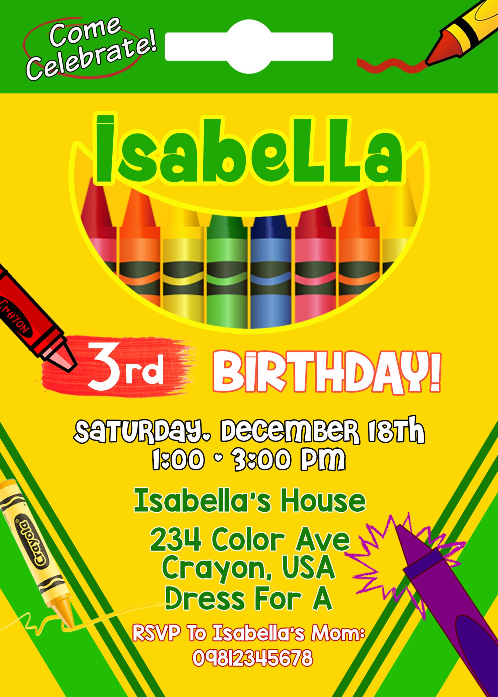 Crayon Birthday Invitation Crayon Party Invitation Crayon | Etsy
