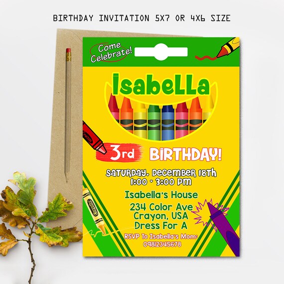 Crayon Birthday Invitation Crayon Party Invitation Crayon | Etsy