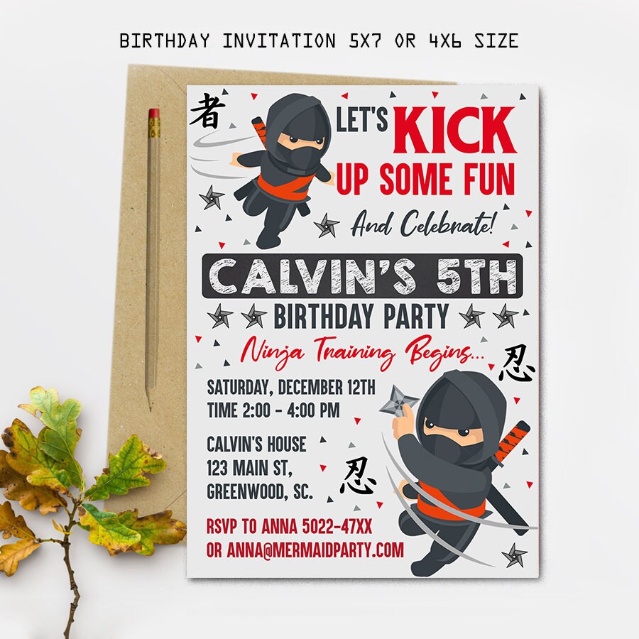Ninja Birthday Invitation Ninja Birthday Party Ninja Party Etsy