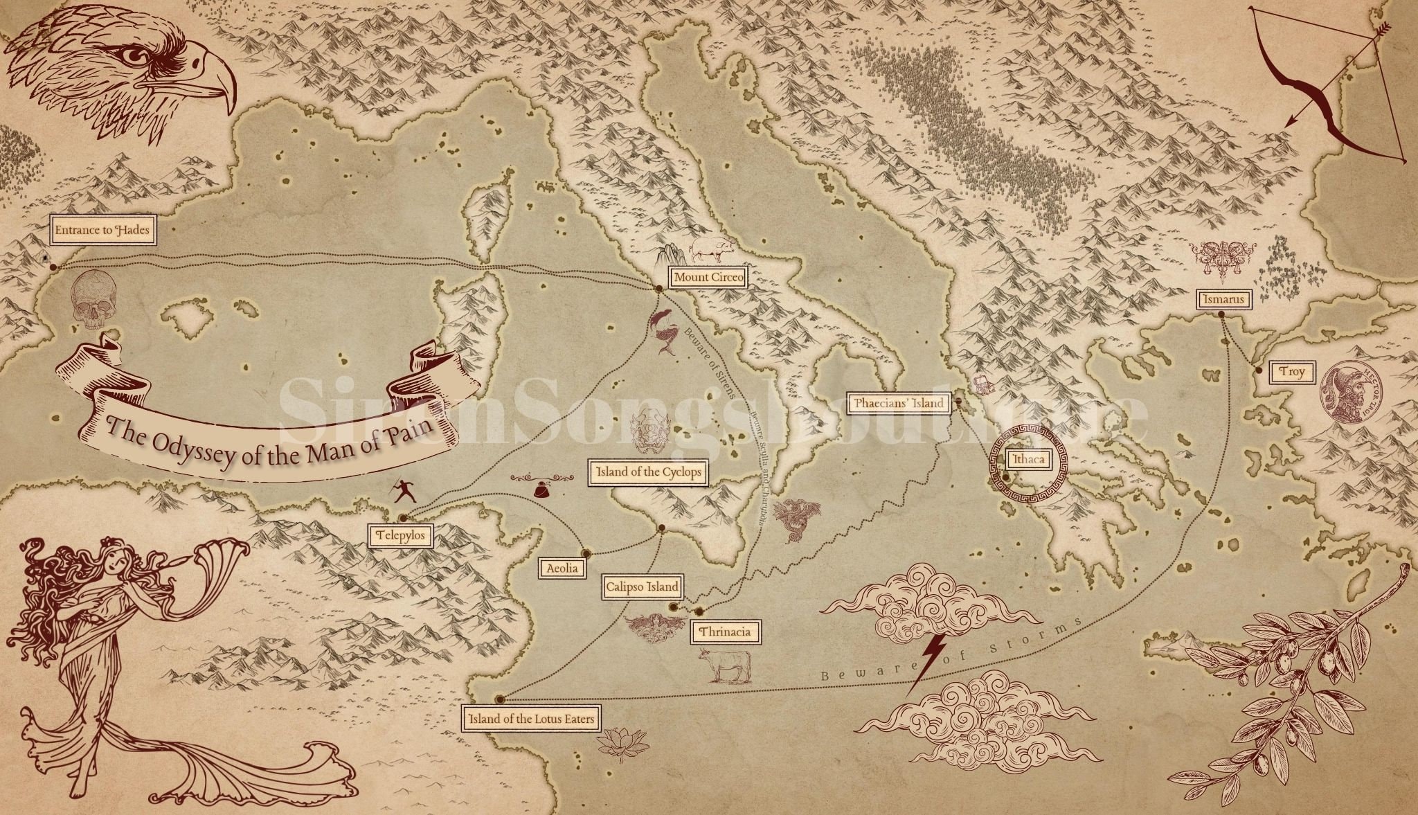 Odysseus' Journey Map From Homer's Odyssey - Etsy