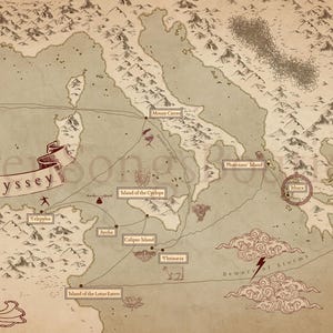 Odysseus' Journey Map from Homer's Odyssey Greek mythology epic