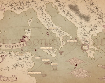 Odysseus' Journey Map from Homer's Odyssey Greek mythology epic