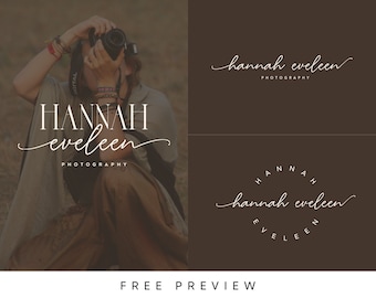 May include: A logo design for a photography business called "hannah eveleen". The logo is in a minimalist style with a handwritten font. The logo is shown in three different variations.
