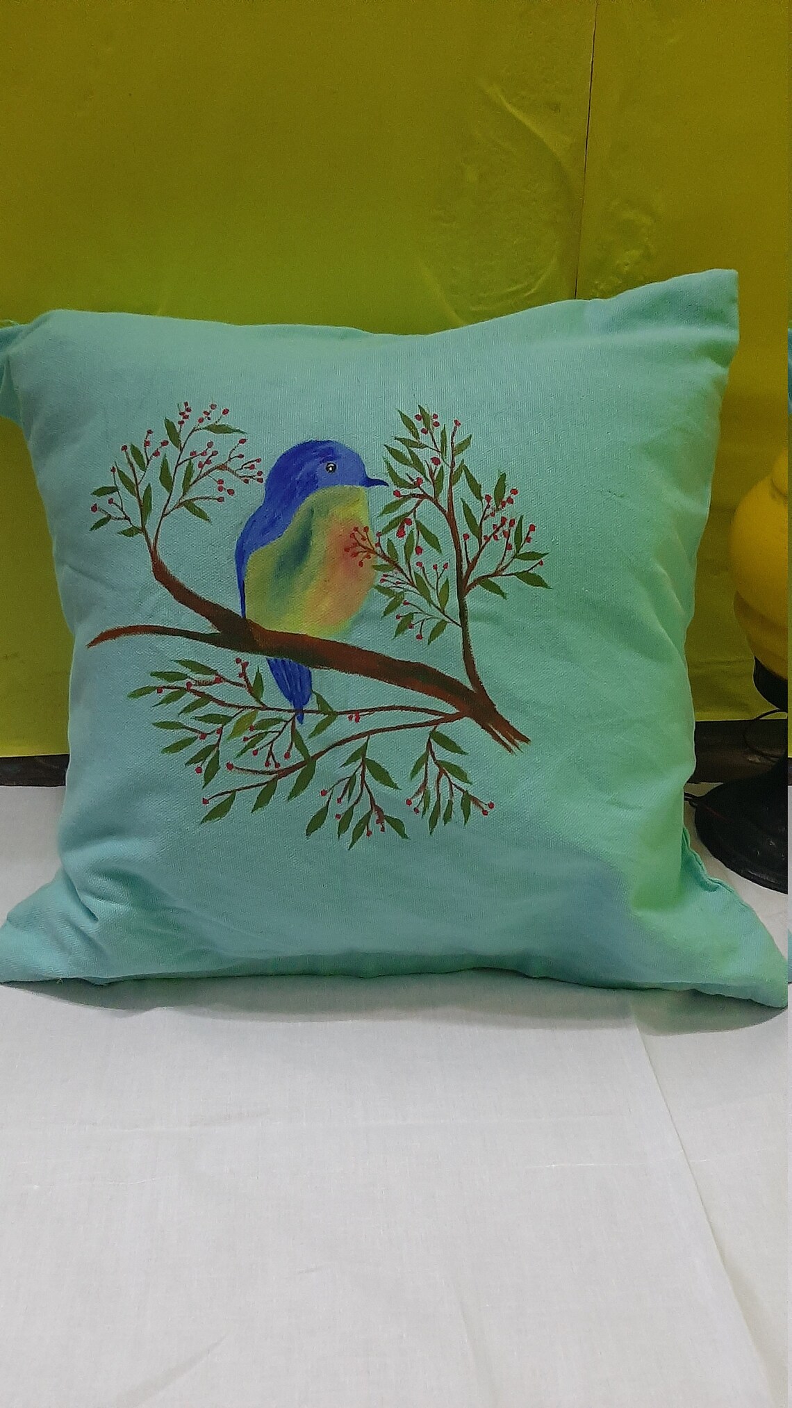 Handmade fabric paint cushion cover with zip on one side Etsy