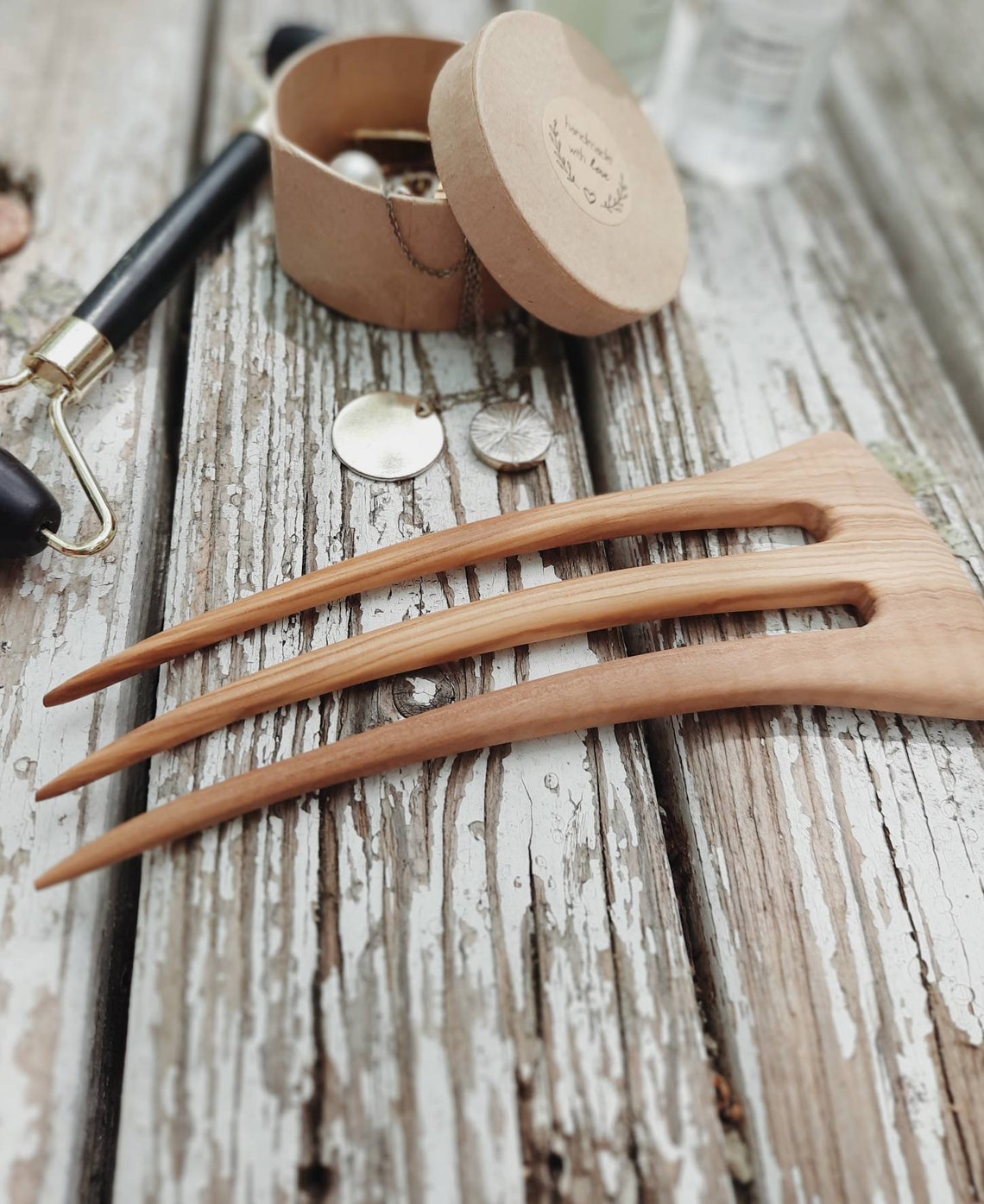 Olive Wood Hair Fork 3 Prong Hair Fork Wooden Hair Fork - Etsy