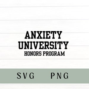 May include: Black and white text graphic on a white wood background. The text reads "Anxiety University Honors Program".
