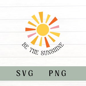 May include: A yellow sun with orange and pink rays, with the text "Be the Sunshine" below.