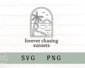 Per sempre a caccia di tramonti in formato SVG, per sempre a caccia di tramonti PNG, estate in formato SVG, estate PNG, tramonto in formato SVG, tramonto PNG, sole in formato SVG, camicia estiva