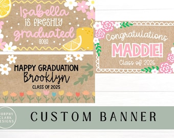 Pancarta de graduación, pancarta para los alumnos de último año, cartel de papel marrón, pancarta pintada, pancarta personalizada, pancarta para la noche de graduación