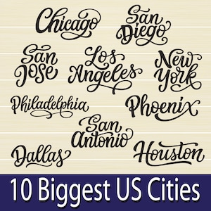 10 grootste Amerikaanse steden SVG, USA shirt ontwerp, Eps, Png, Dxf, New York, Los Angeles, Dallas, Chicago, Philadelphia, Phoenix, Houston Svg